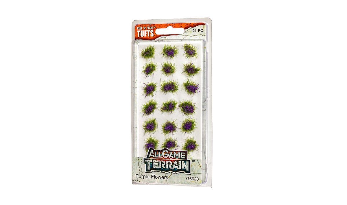 Woodland Scenics All Game Terrain Peel 'n' Plant Tufts Purple Flowers | Grognard Games