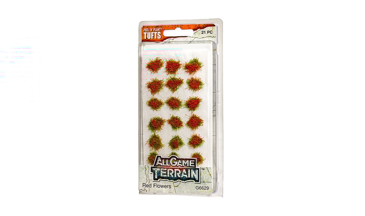 Woodland Scenics All Game Terrain Peel 'n' Plant Tufts Red Flowers | Grognard Games