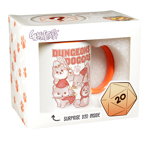 GlassStaff Dungeons & Doggos Coffee Mug with Surprise D20 | Grognard Games