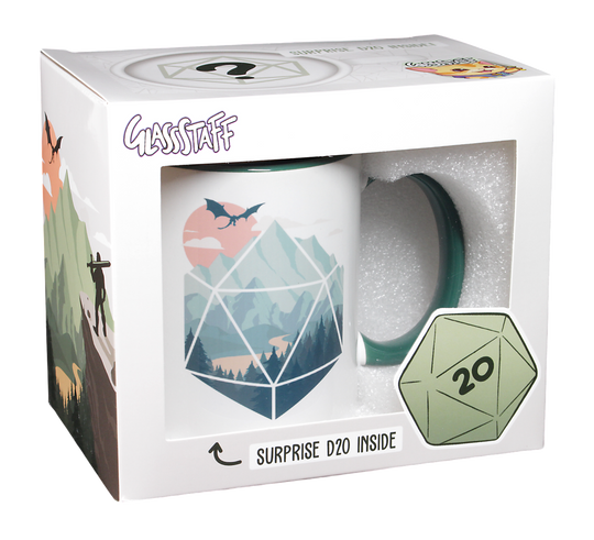 GlassStaff D20 Scene Coffee Mug with Surprise D20 | Grognard Games