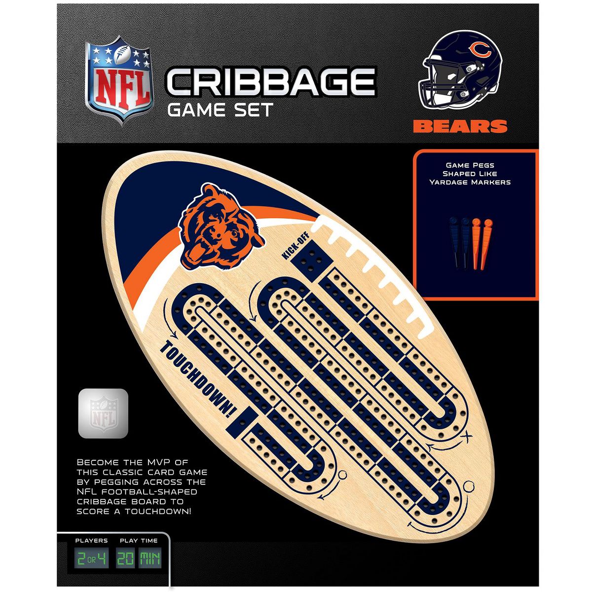 MasterPieces Officially Licensed NFL Chicago Bears Wooden Cribbage Game for Adults | Grognard Games