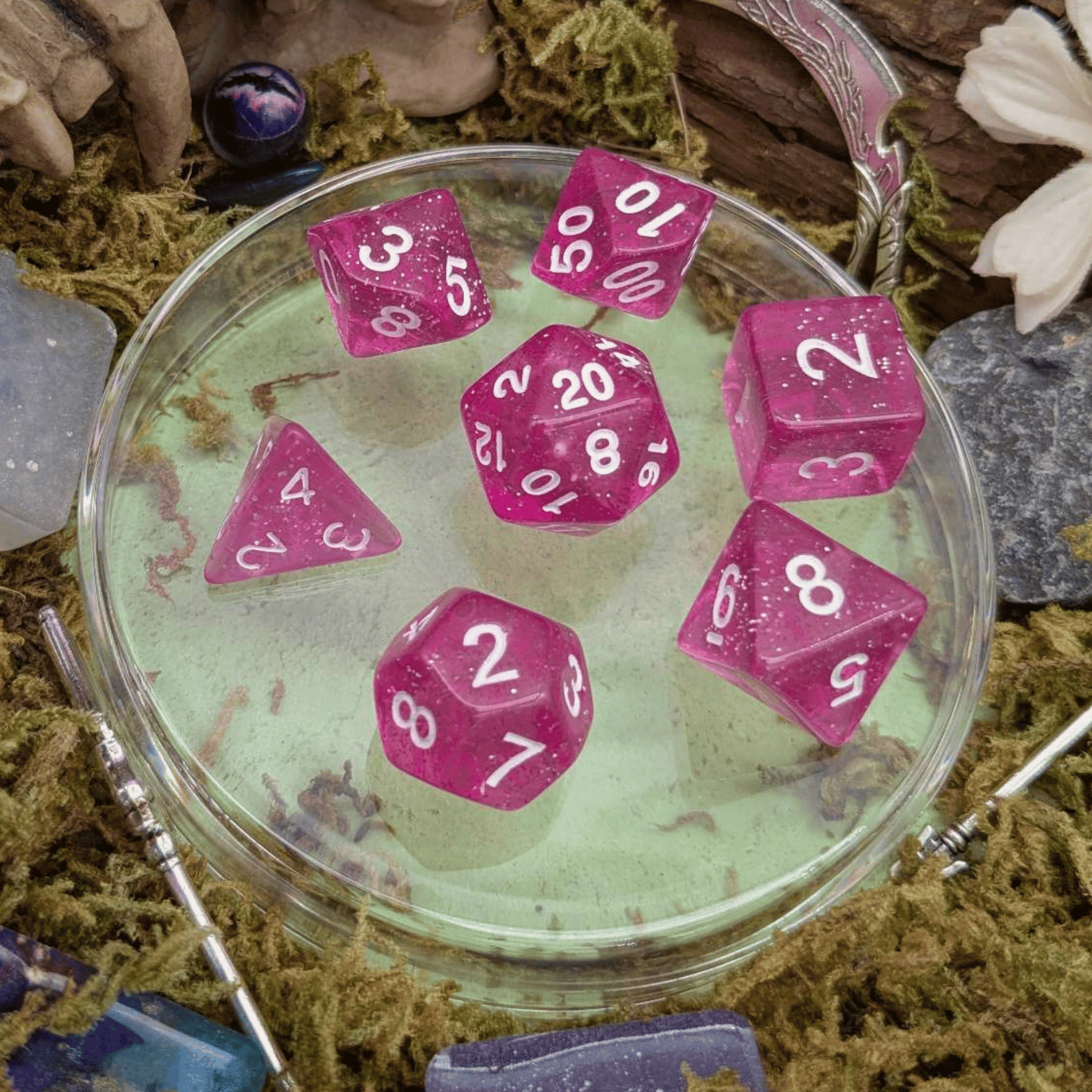 Glitter Pink Dice Set | Grognard Games