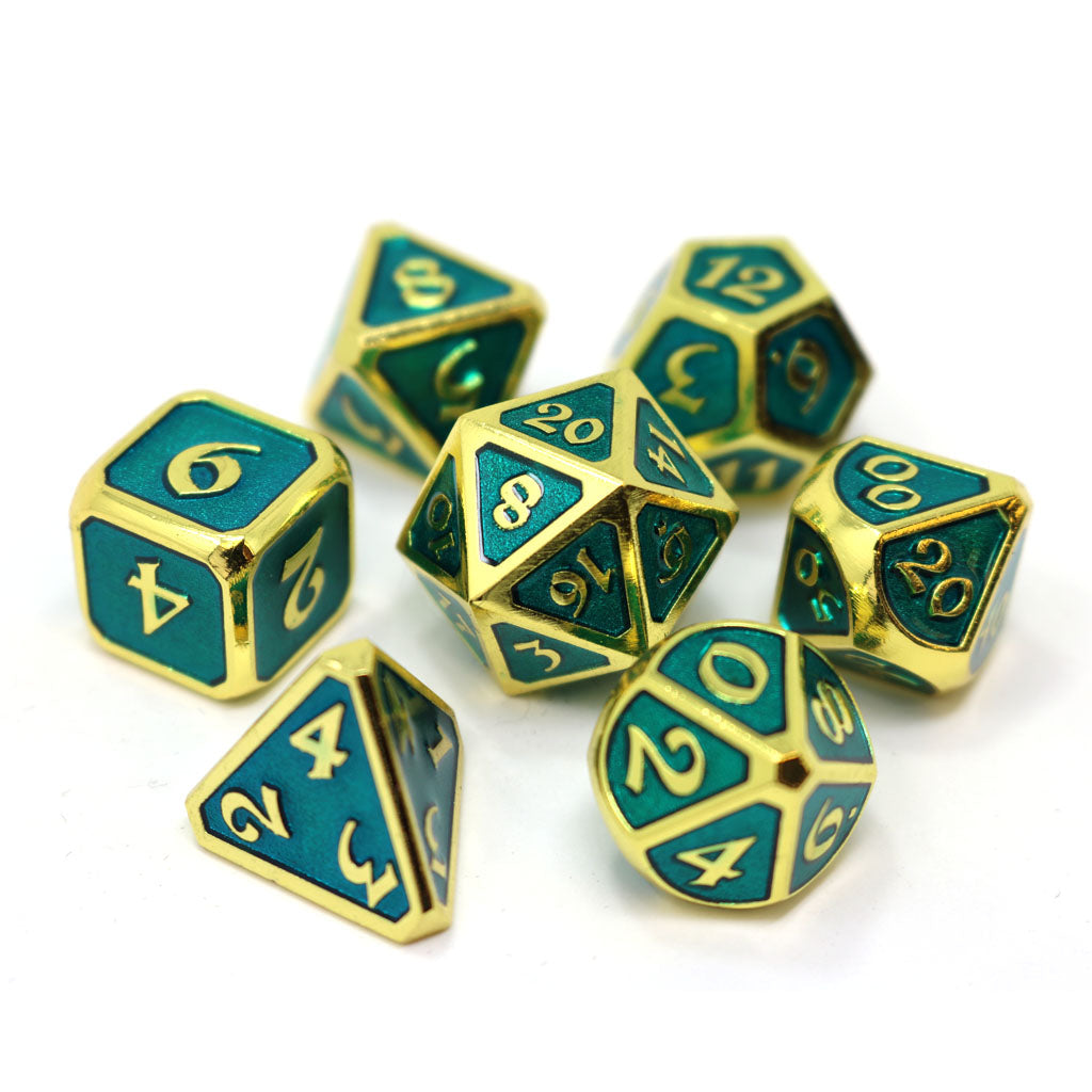 Die Hard Dice 7 Piece RPG set - Mythica Gold Aquamarine | Grognard Games