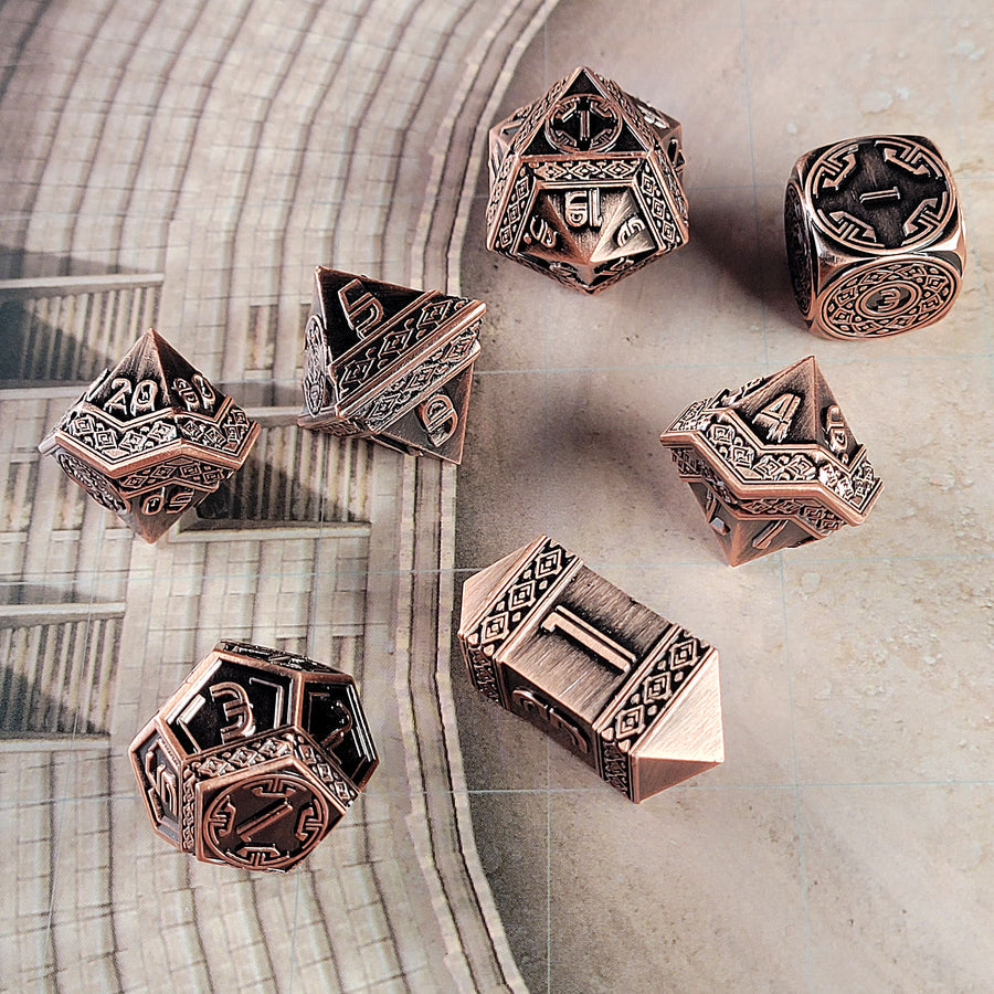 Forged Gaming Nahuatl's Chance Copper Metal RPG Dice Set | Grognard Games