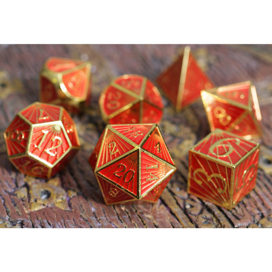 Forged Gaming Deco Red Gold 7-Piece Metal Dice Set | Grognard Games