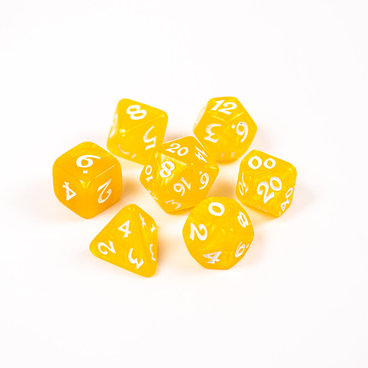 Die Hard Dice 7pc RPG Set - Elessia Essentials - Yellow with White | Grognard Games