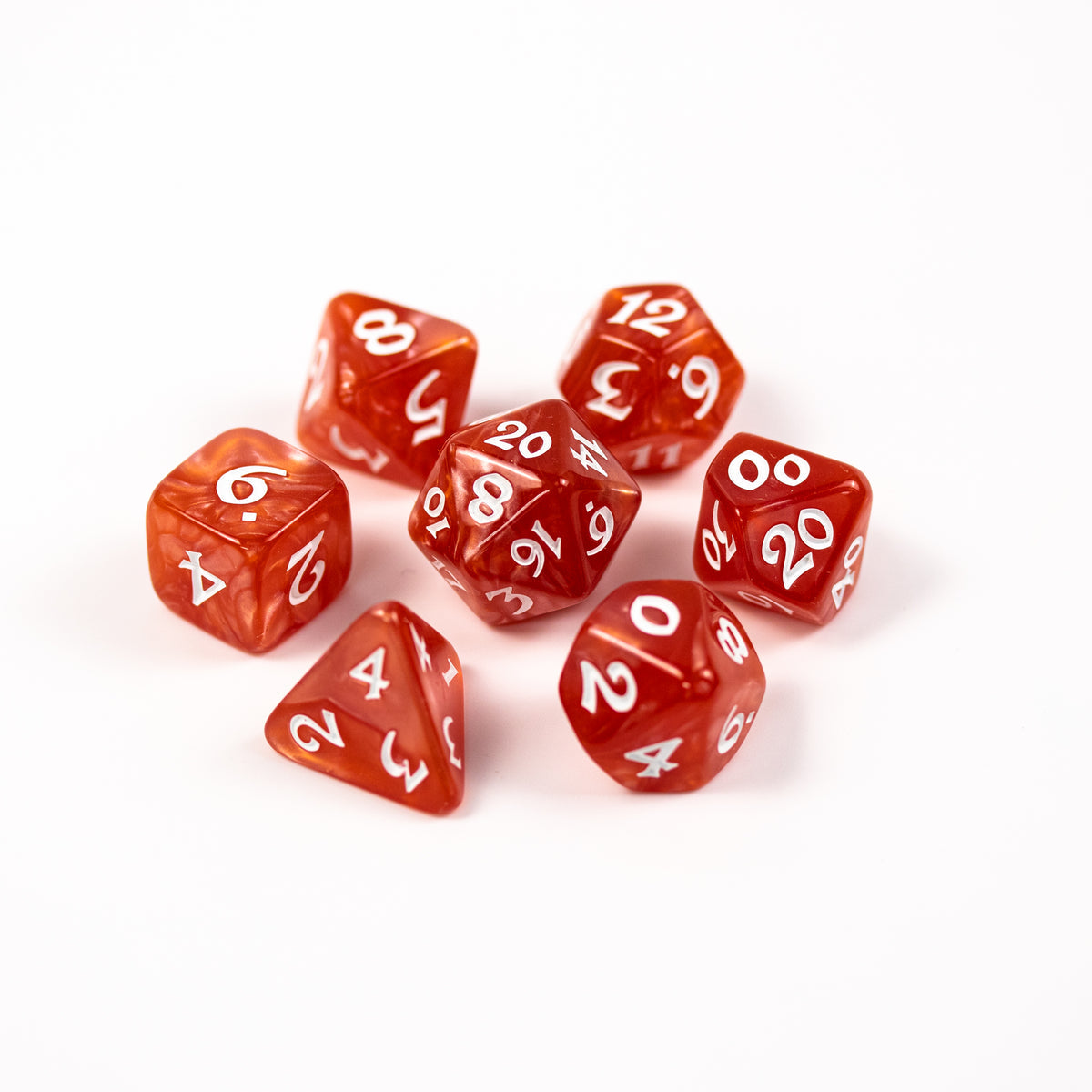 Die Hard Dice 7pc RPG Set - Elessia Essentials - Red with White | Grognard Games