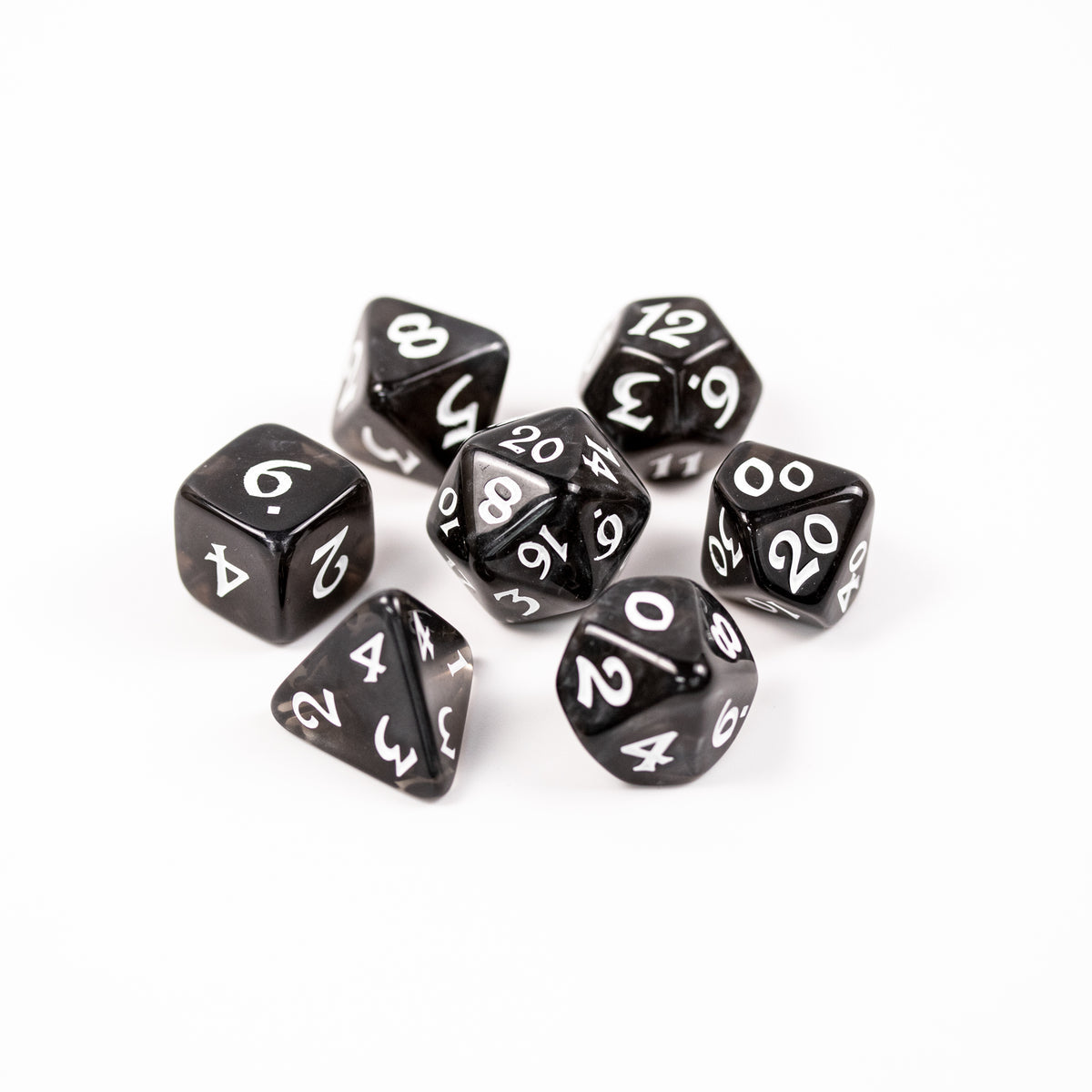 Die Hard Dice 7pc RPG Set - Elessia Essentials - Black with White | Grognard Games