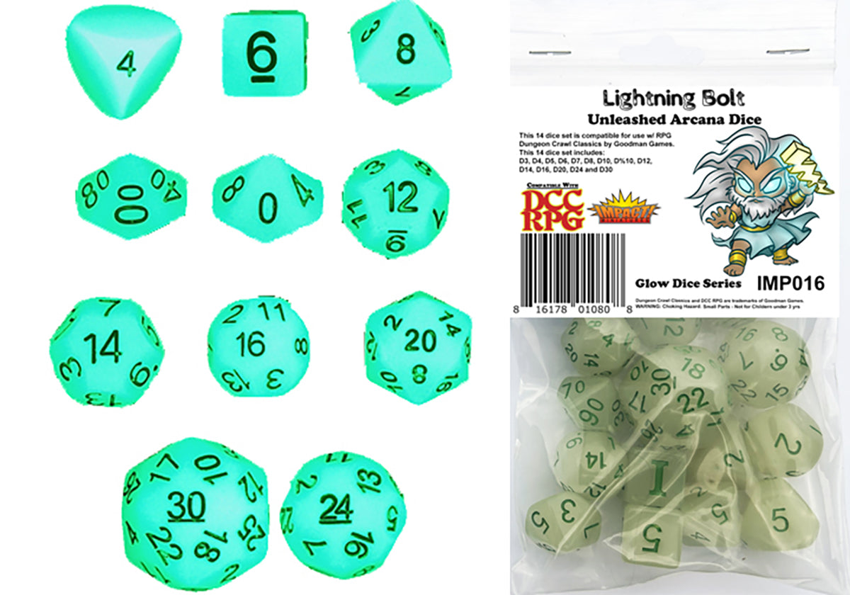 Lightning Bolt - Impact! Miniatures DCC 14 Piece RPG Dice Set | Grognard Games