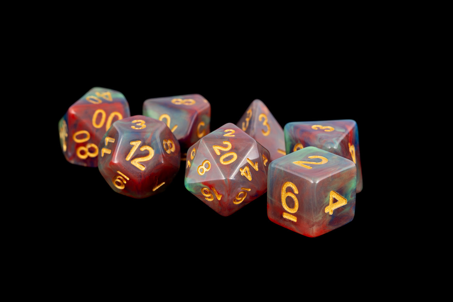 Red Pearl Swirl 16mm Poly Dice Set | Grognard Games