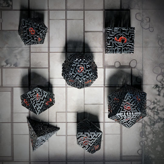 Forged Gaming Mad Maze Hollow Metal RPG Dice Set of 7 | Grognard Games