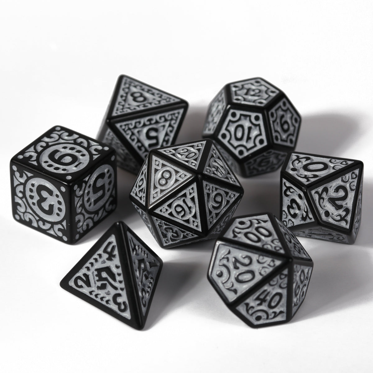 Die Hard Dice 7pc RPG Set - Magic Flame - Silver | Grognard Games