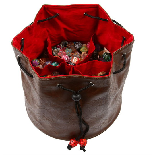 Pouch of the Endless Hoard Dice Bag Brown/Red | Grognard Games