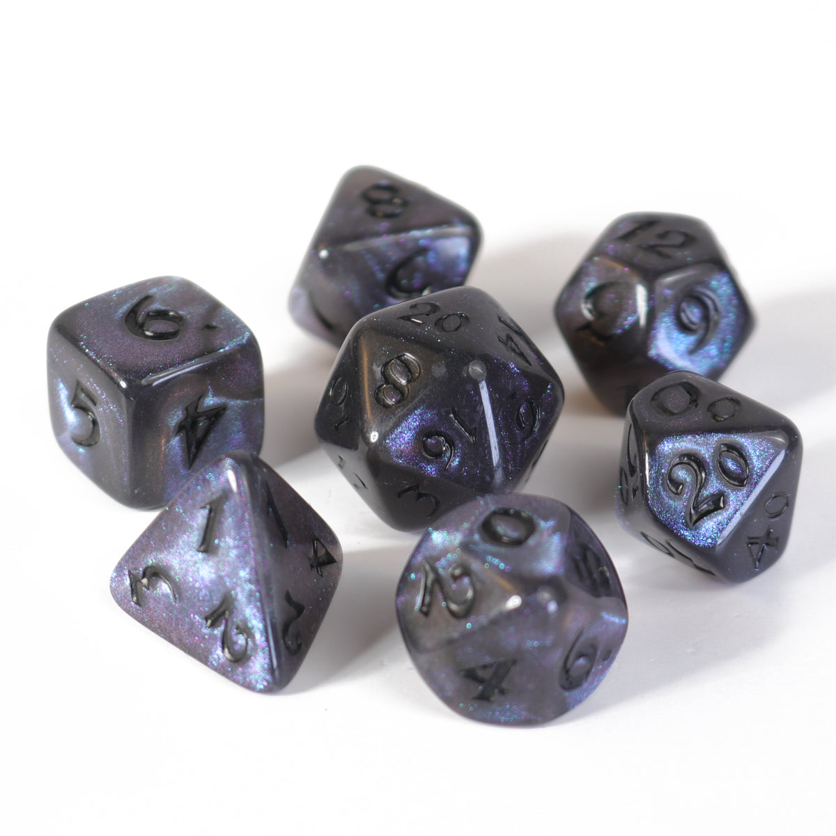 Die Hard Dice 7pc RPG Set - Elessia Kybr - Passion with Black | Grognard Games