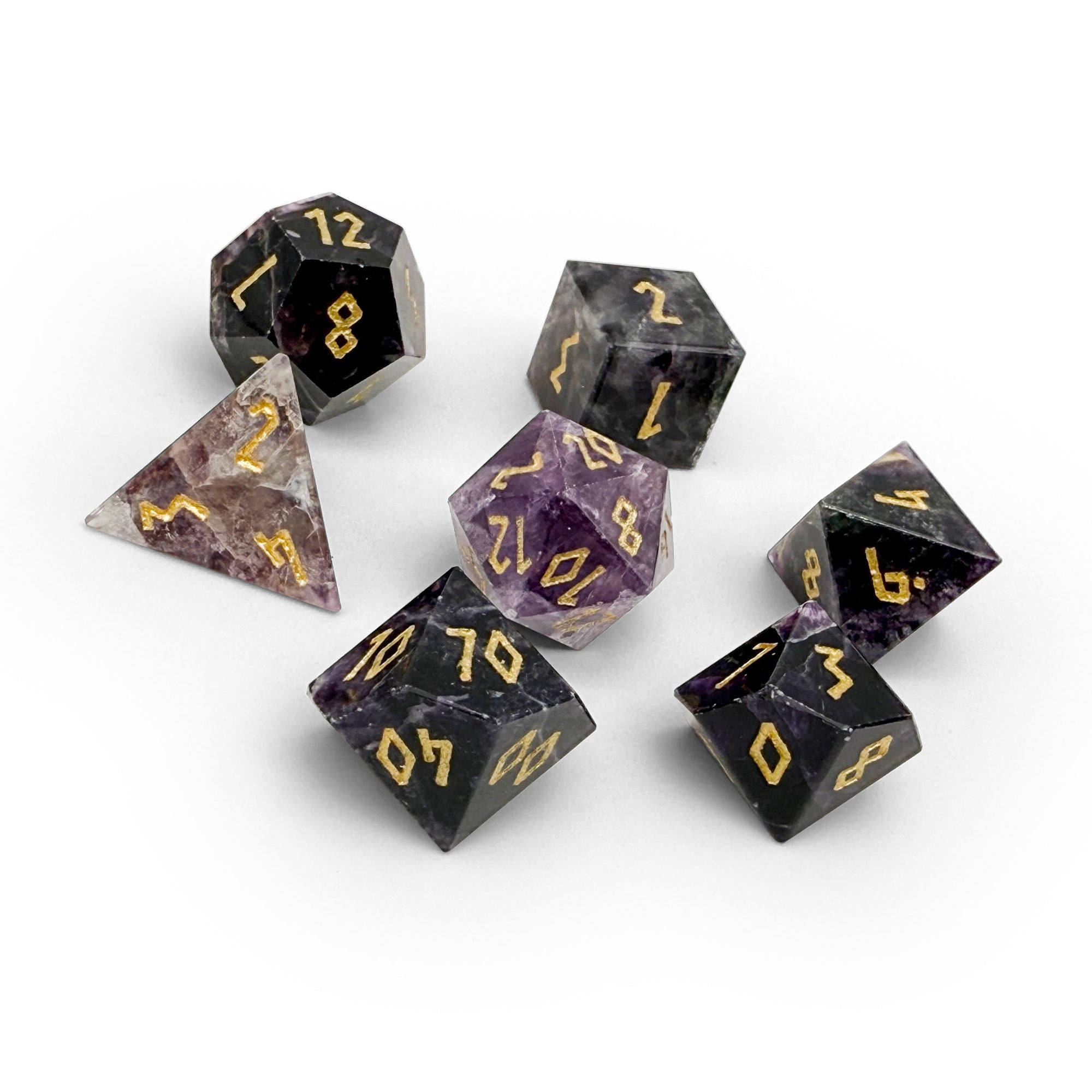 Purple Fluorite - 7 Piece RPG Set Gemstone Dice | Grognard Games