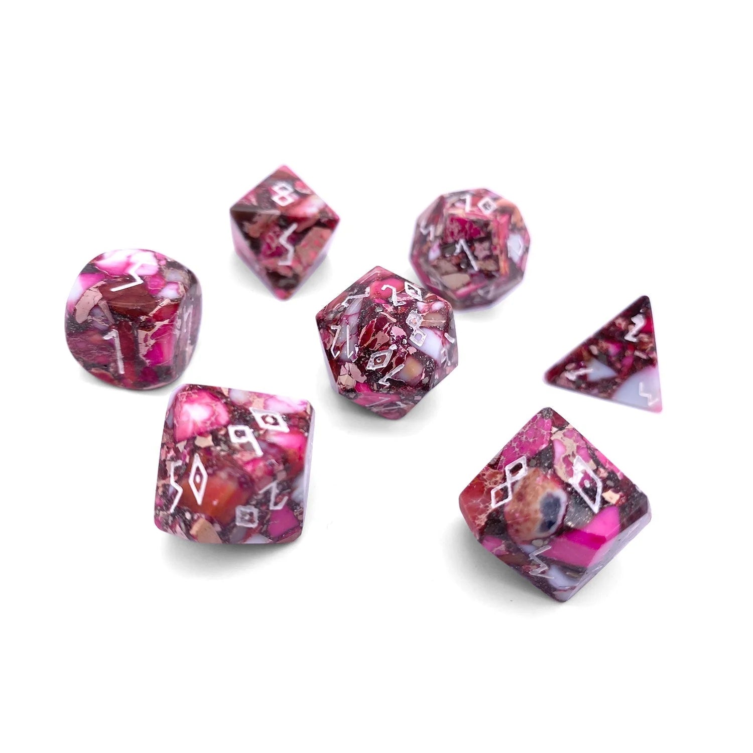 Pyrite Red Imperial Jasper - 7 Piece RPG Set TruStone Dice | Grognard Games