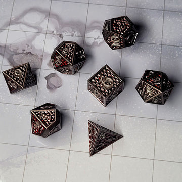 Forged Gaming Dragon Scale Red Dragonhide Set of 7 Metal Dice Set | Grognard Games