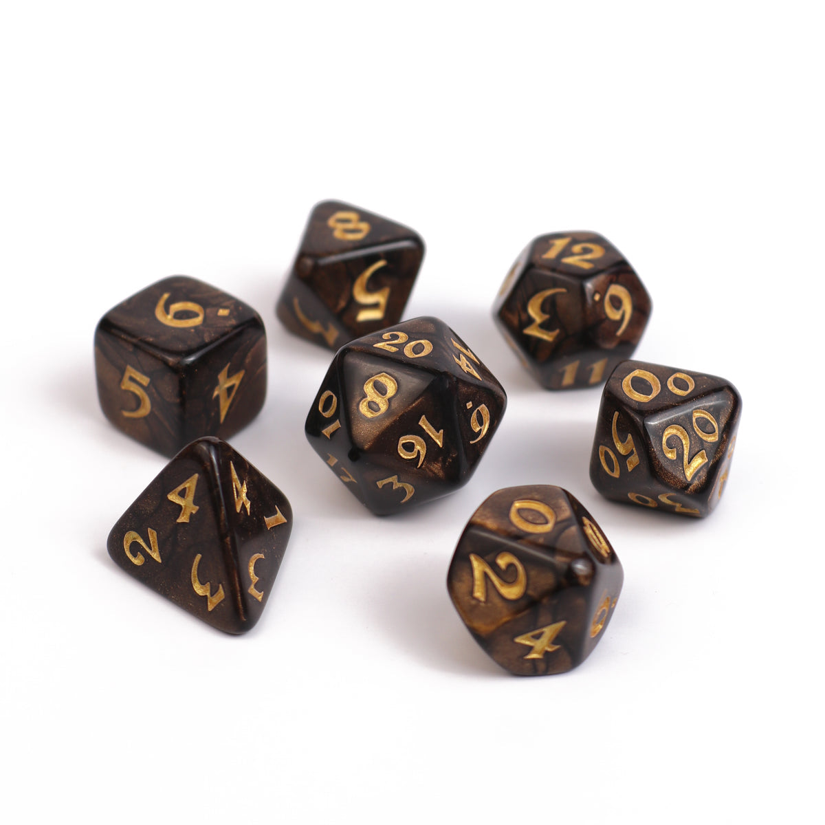 Die Hard Dice 7 Piece RPG set - Rerolls - Recycled Dice - Re-forge | Grognard Games