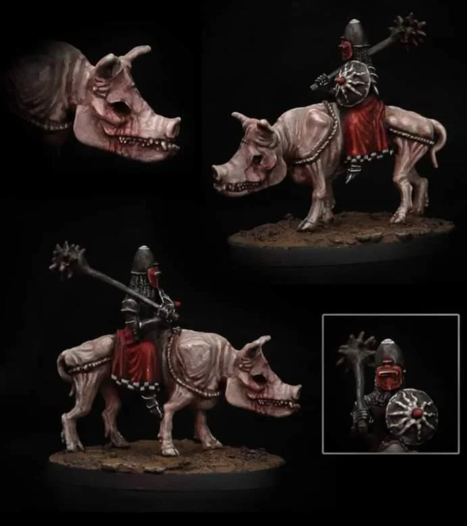 Pig Rider: Metal Miniature Kit, Rider on Pig Mount (42mm, Unassembled) | Grognard Games