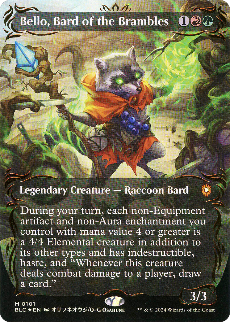 Bello, Bard of the Brambles (Borderless) (Raised Foil) [Bloomburrow Commander] | Grognard Games
