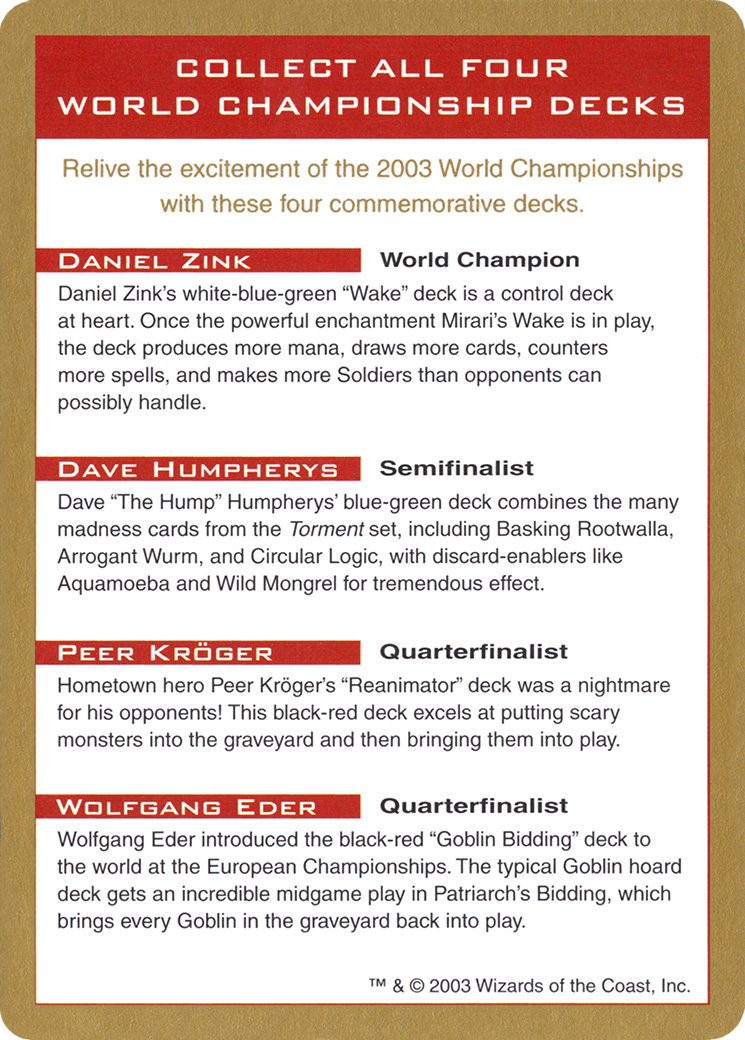2003 World Championships Ad [World Championship Decks 2003] | Grognard Games