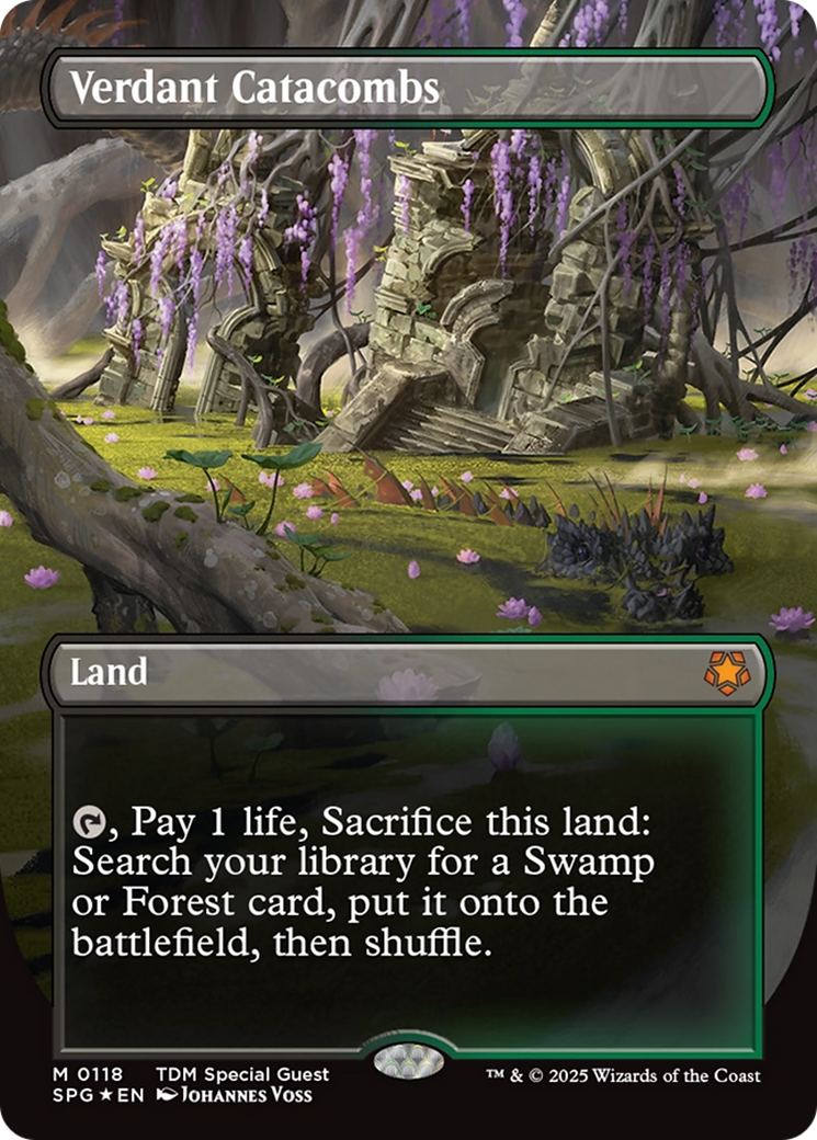 Verdant Catacombs (Borderless) (Dragonscale Foil) [Tarkir: Dragonstorm Special Guests] | Grognard Games