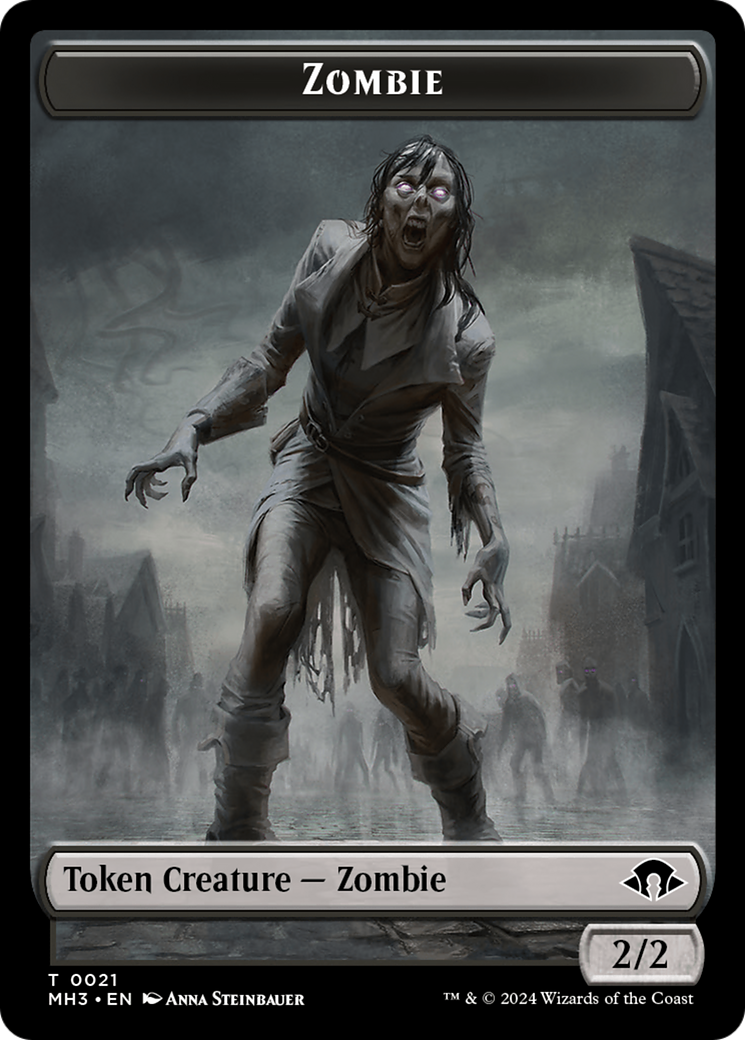 Zombie (Ripple Foil) // Elephant Double-Sided Token [Modern Horizons 3 Commander Tokens] | Grognard Games