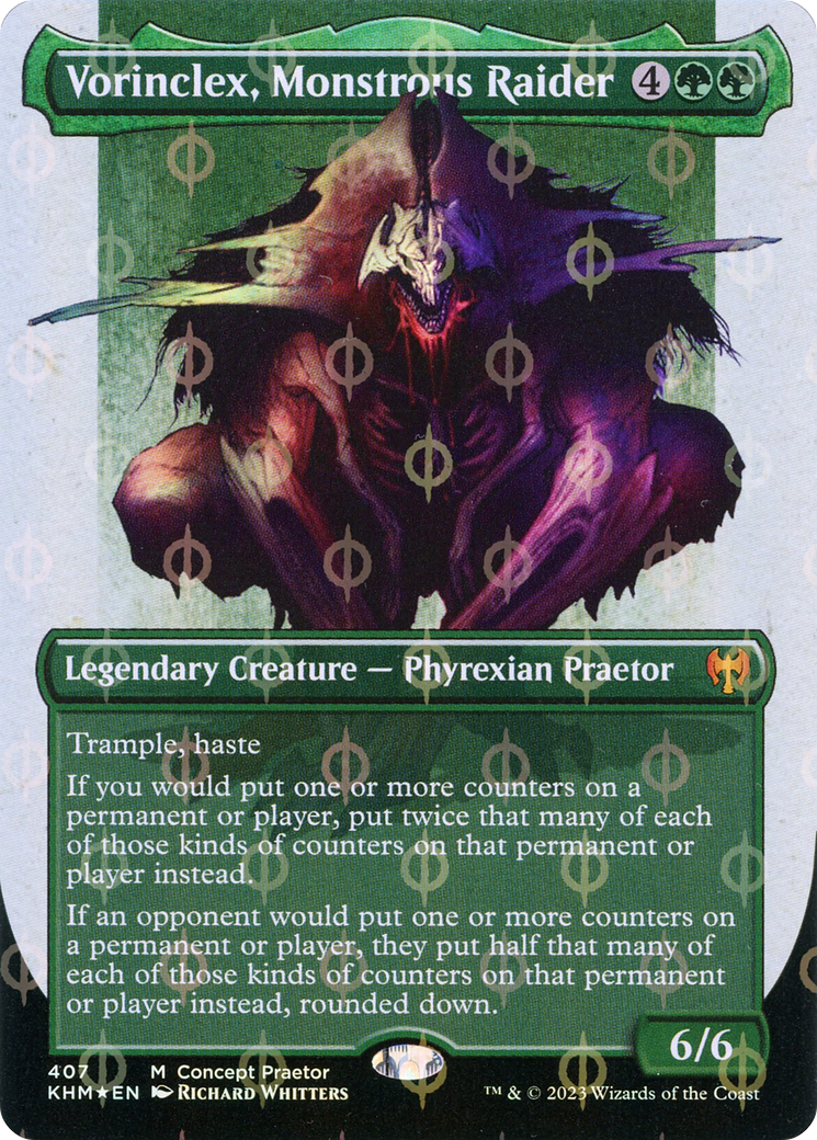 Vorinclex, Monstrous Raider (Borderless Concept Praetors Step-and-Compleat Foil) [Phyrexia: All Will Be One] | Grognard Games