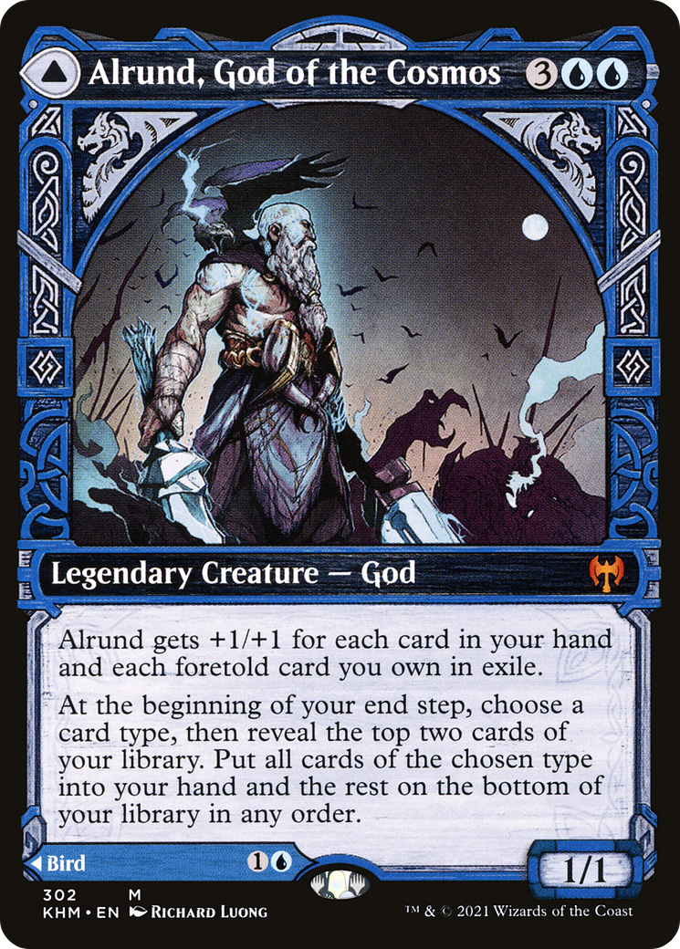 Alrund, God of the Cosmos // Hakka, Whispering Raven (Showcase) [Kaldheim] | Grognard Games