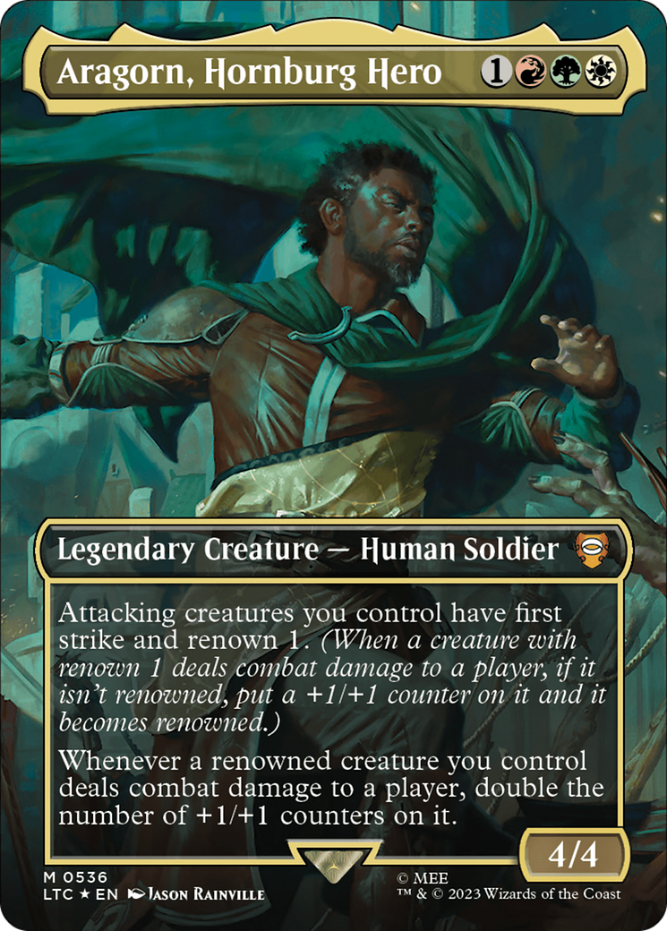 Aragorn, Hornburg Hero (Borderless) (Surge Foil) [The Lord of the Rings: Tales of Middle-Earth Commander] | Grognard Games