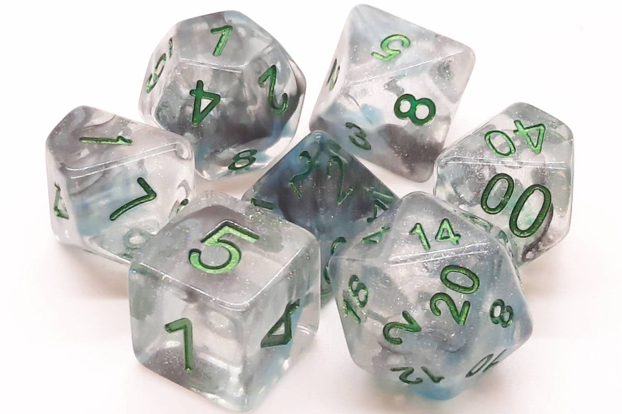 Old School 7 Piece DnD RPG Dice Set: Luminous - Blue Moon | Grognard Games