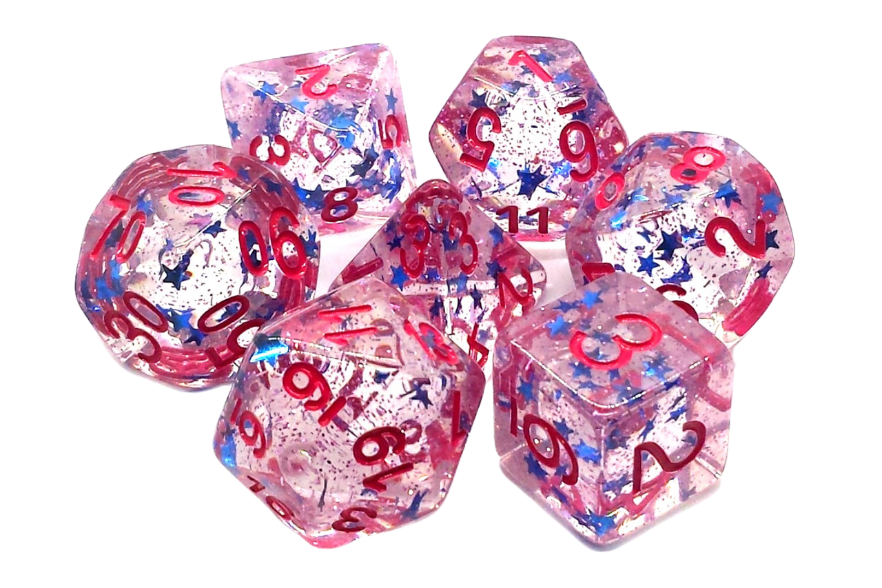 Old School Dice and Accessories Infused - Red Stars with Blue | Grognard Games