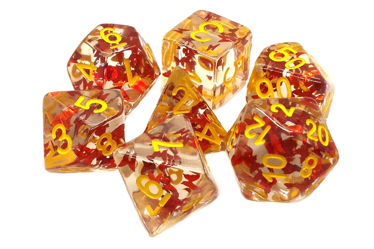 Old School Dice and Accessories Infused Dice - Orange Butterfly with yellow | Grognard Games