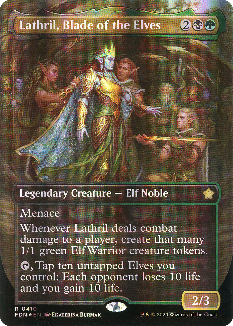 Lathril, Blade of the Elves (Borderless) (Mana Foil) [Foundations] | Grognard Games