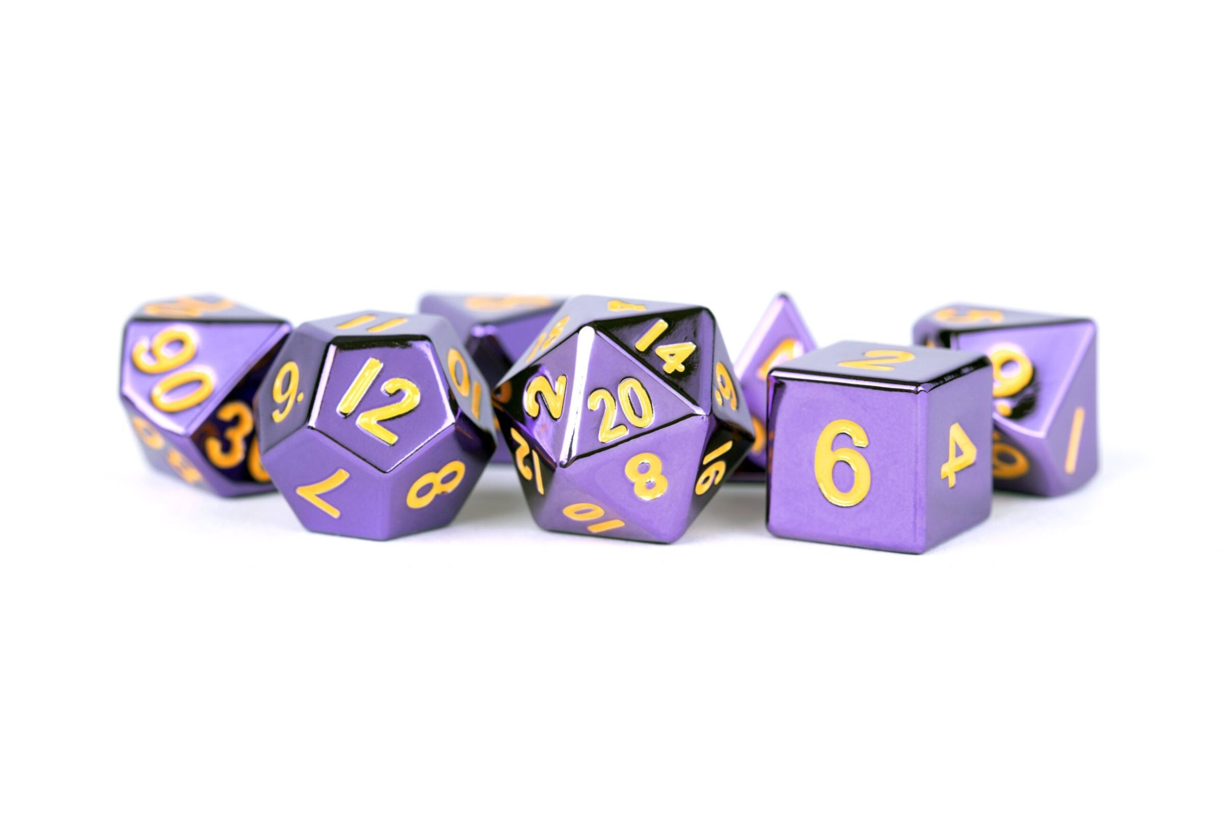 Purple with Gold Numbers 16mm Polyhedral Dice Set | Grognard Games