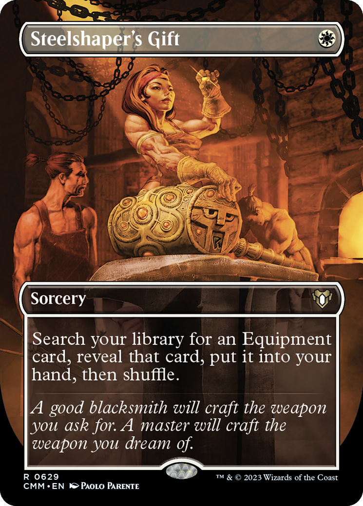Steelshaper's Gift (Borderless Alternate Art) [Commander Masters] | Grognard Games