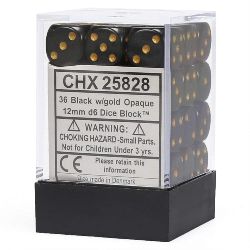 CHX25828 Opaque Black/gold 12mm (36) | Grognard Games