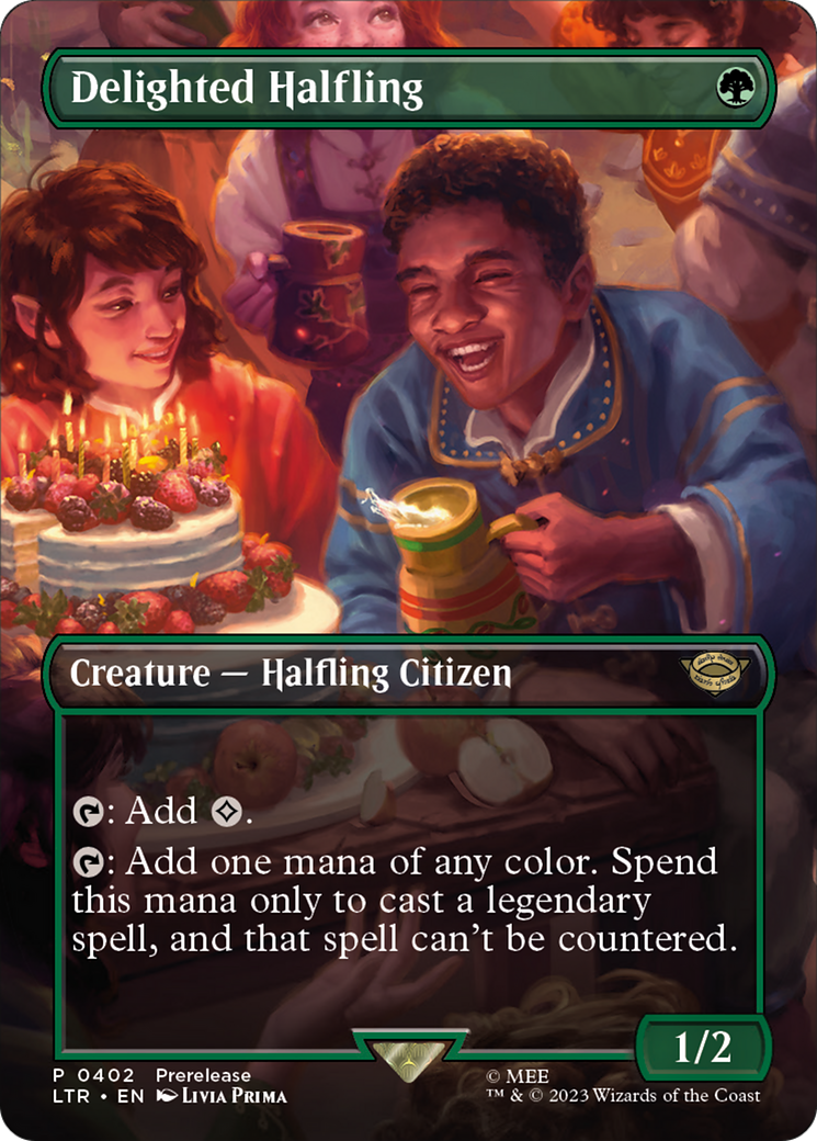Delighted Halfling (Borderless Alternate Art) [The Lord of the Rings: Tales of Middle-Earth] | Grognard Games