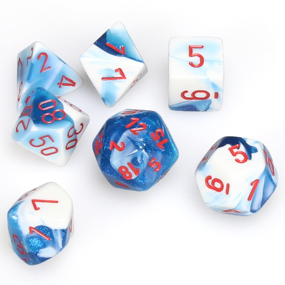 CHX26457 Chessex 7-set Cube Gemini Astral BLUE WHITE RED | Grognard Games