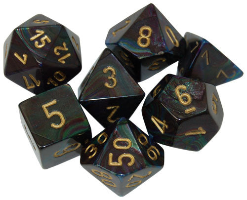 CHX27416 Polyhedral 7-Die Set: Lustrous Shadow/Gold | Grognard Games