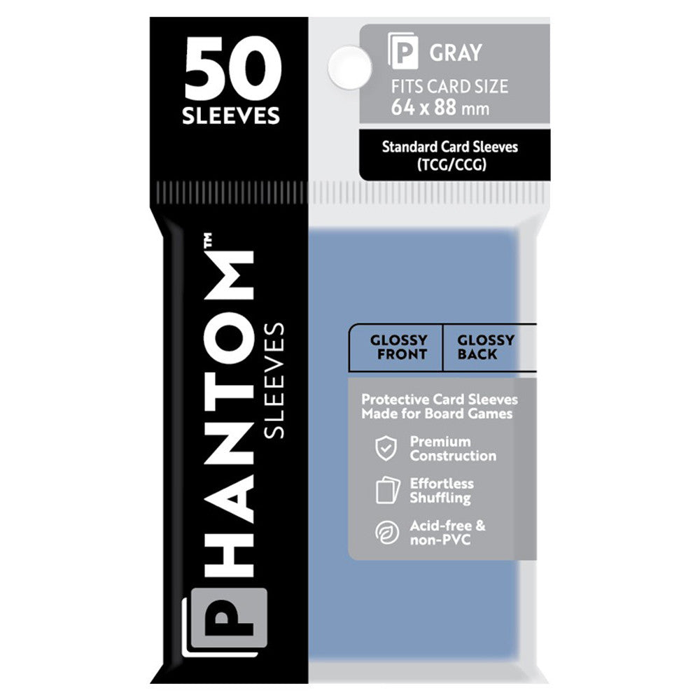 Phantom Sleeves: Gray Size 64 x 88mm - Glossy/Glossy (50) | Grognard Games