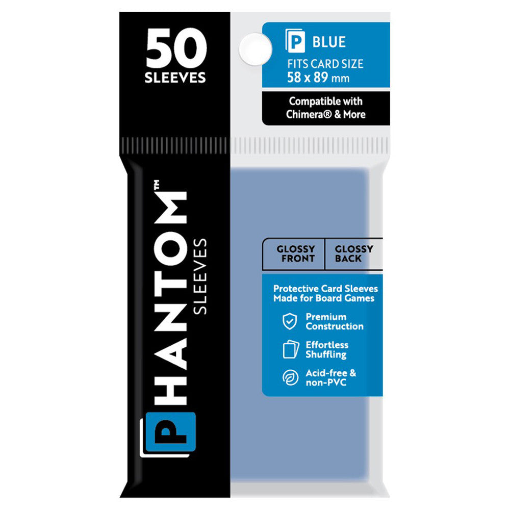 Phantom Sleeves: Blue Size 58 x 89mm - Glossy/Glossy (50) | Grognard Games