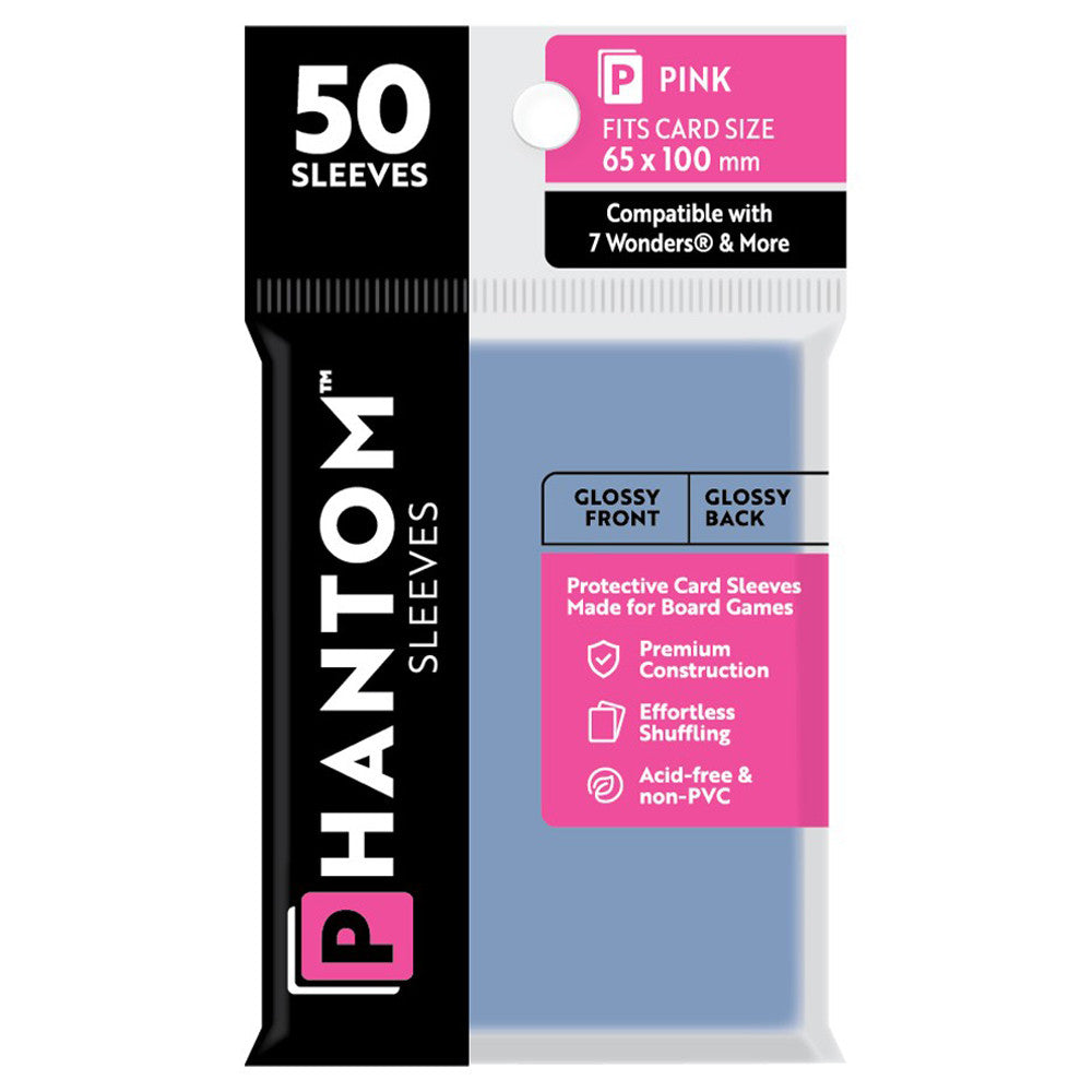 Phantom Sleeves: Pink Size 65 x 100mm - Glossy/Glossy (50) | Grognard Games