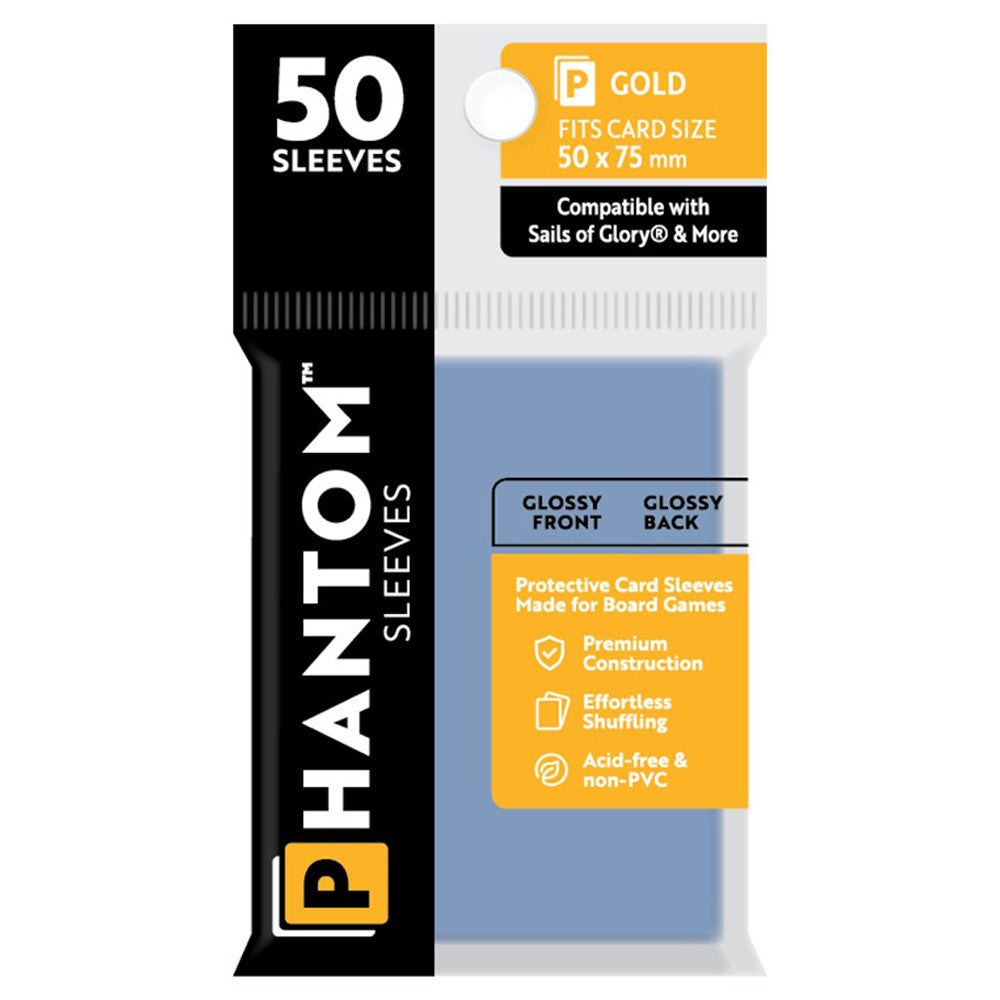 Phantom Sleeves: Gold Size 50 x 75mm - Glossy/Glossy (50) | Grognard Games