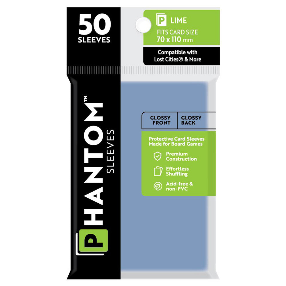 Phantom Sleeves: Lime Size 70 x 110mm - Glossy/Glossy | Grognard Games