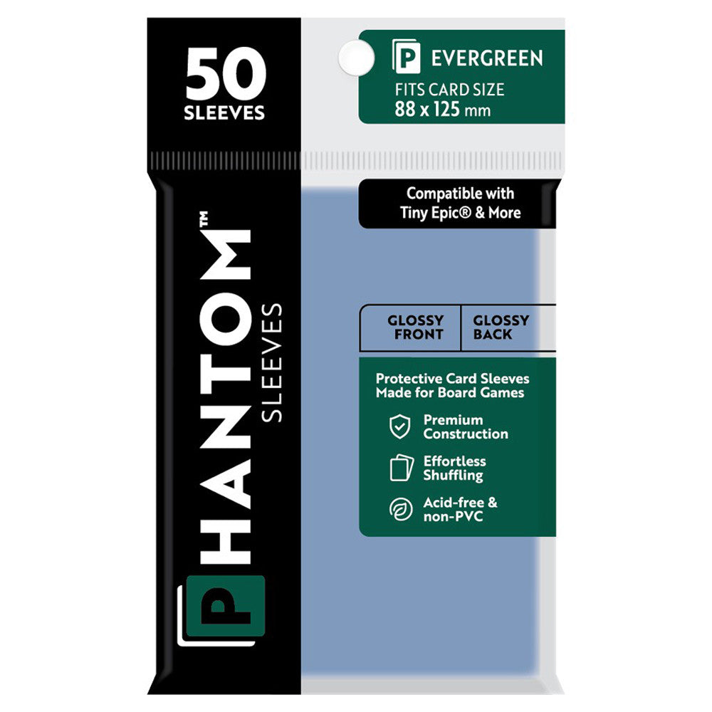 Phantom Sleeves: Evergreen Size 88 x 125mm - Glossy/Glossy (50) | Grognard Games