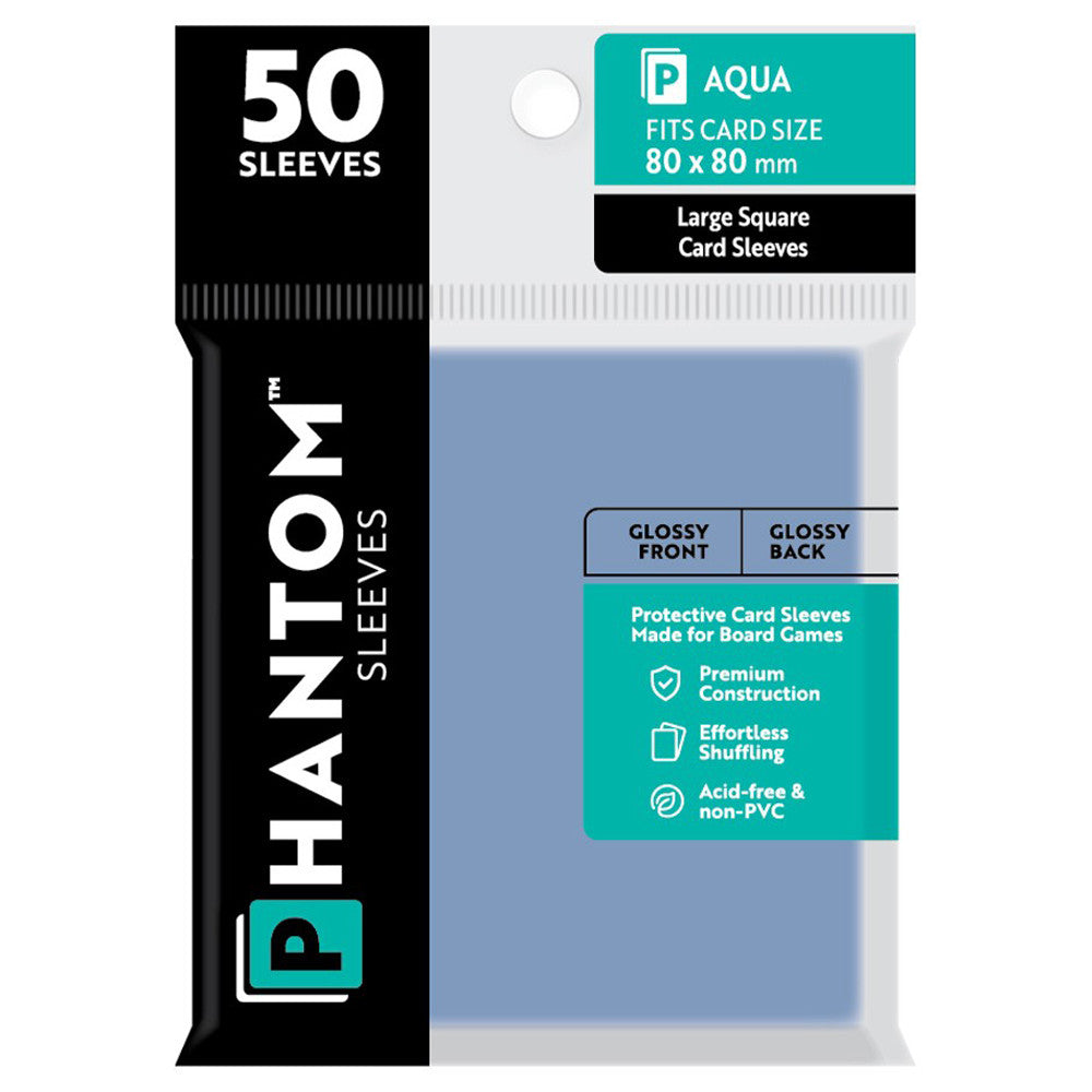 Phantom Sleeves: Aqua Size 80 x 80mm - Glossy/Glossy (50) | Grognard Games