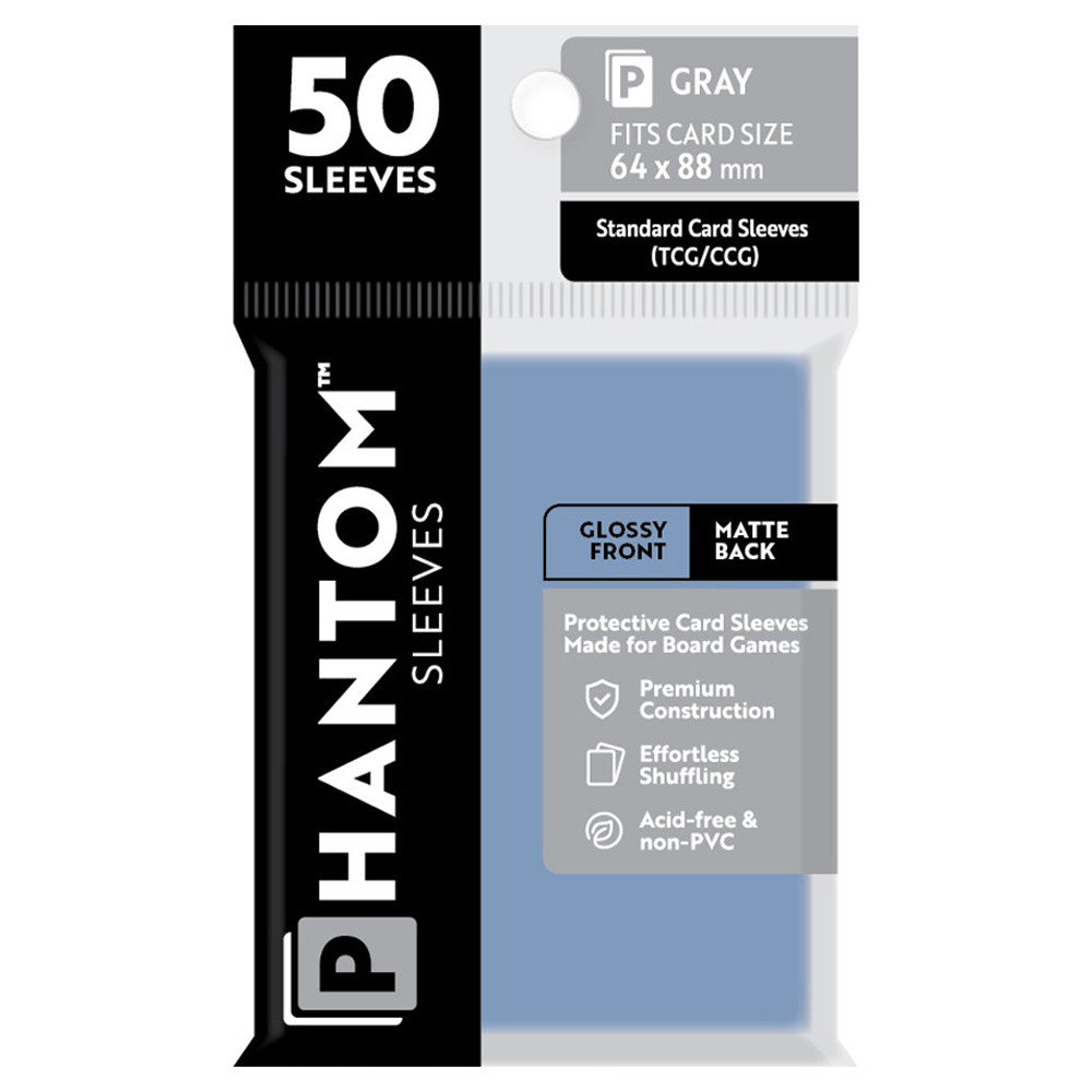 Phantom Sleeves: Gray Size 64 x 88mm - Glossy/Matte (50) | Grognard Games