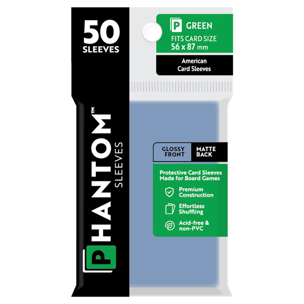 Phantom Sleeves: Green Size 56 x 87mm - Glossy/Matte (50) | Grognard Games