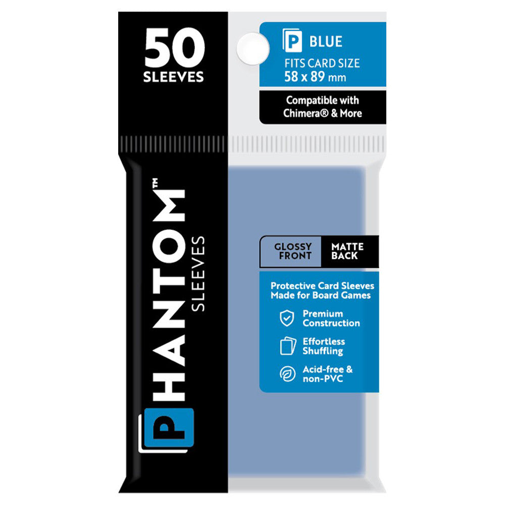 Phantom Sleeves: Blue Size 58 x 89mm - Glossy/Matte (50) | Grognard Games